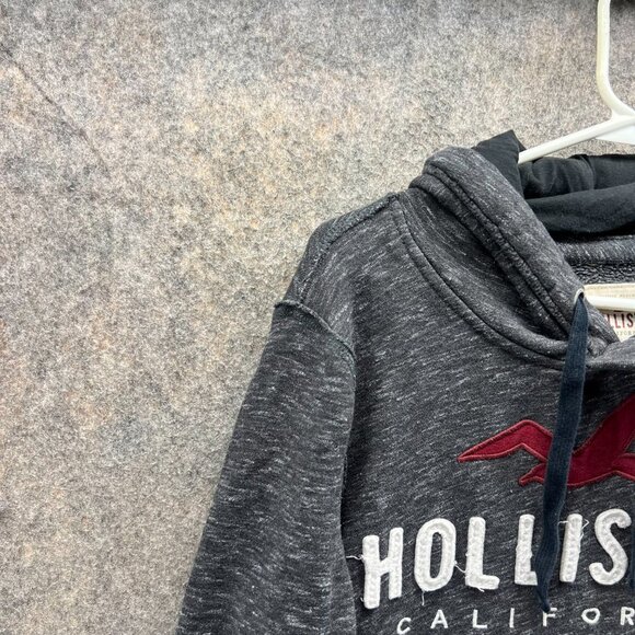 Hollister Sweater Men Small Heather Gray Red Hooded Pullover Cotton Embroidered - Picture 9 of 13